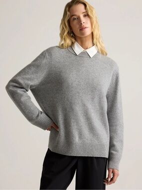 Quince Mongolian cashmere oversized crew neck sweater in heather gray